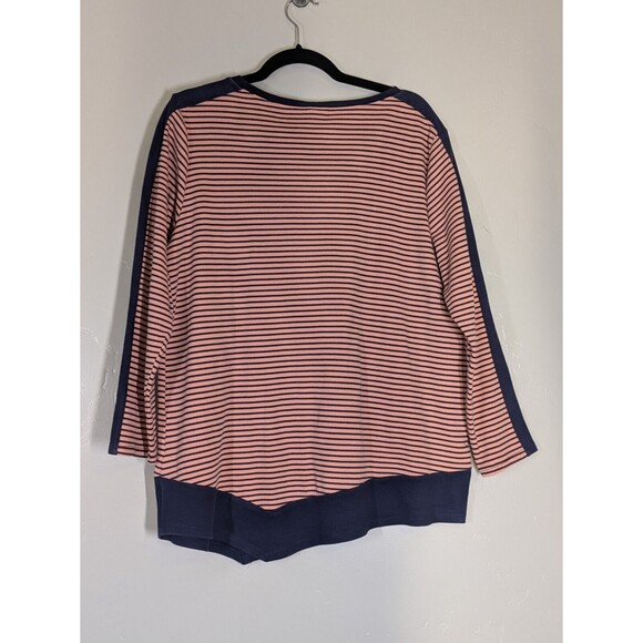 Blair Women's Blue Pink Asymmetrical Hem Striped 3/4 Sleeve Tshirt Size Medium - Picture 6 of 8